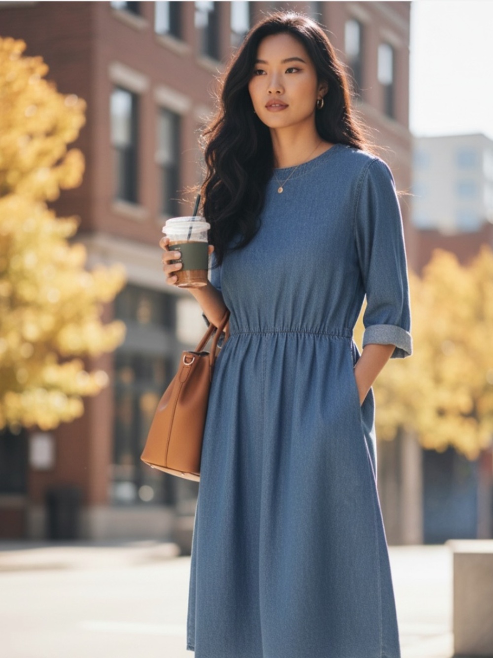 Vtg Sunbelt Dress Shirtdress Sz S Medium Denim Jean Prairie Modest Blue